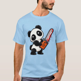 Camiseta Cute Panda Zumbi de Motosserra Assustador