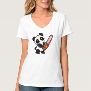 Camiseta Cute Panda Zumbi de Motosserra Assustador