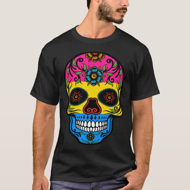Camiseta Cute Pansexual Pride Flag Sugar Skull (Frente)
