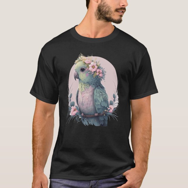 Camiseta Cute Parakeet Budgie Bird Flower Crown Pet Birds (Frente)