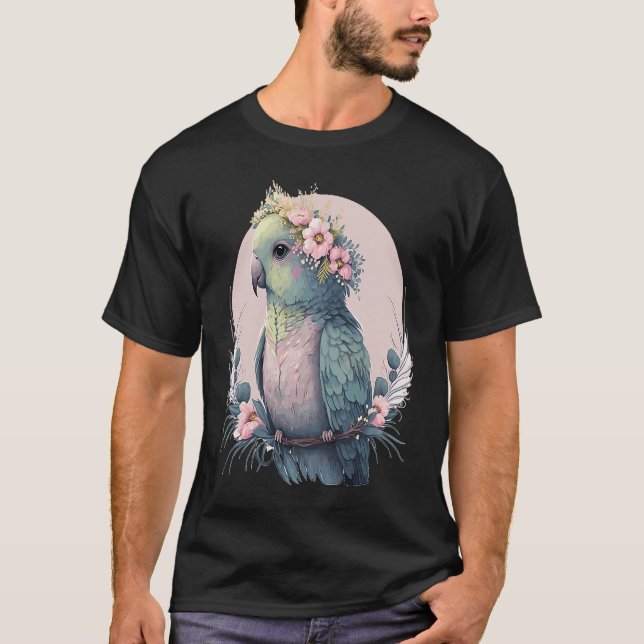 Camiseta Cute Parakeet Budgie Bird Flower Crown Pet Birds (Frente)