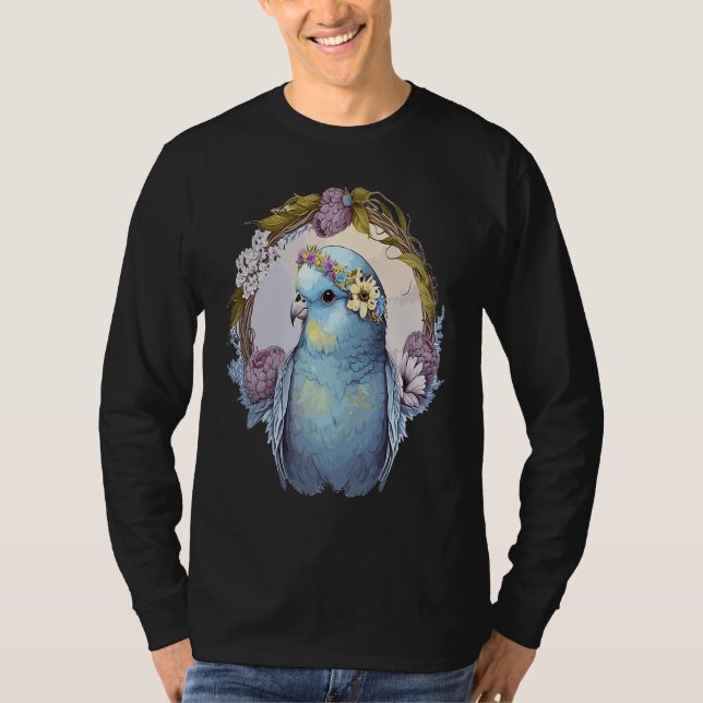 Camiseta Cute Parakeet Budgie Bird Flower Crown Pet Birds   (Frente)