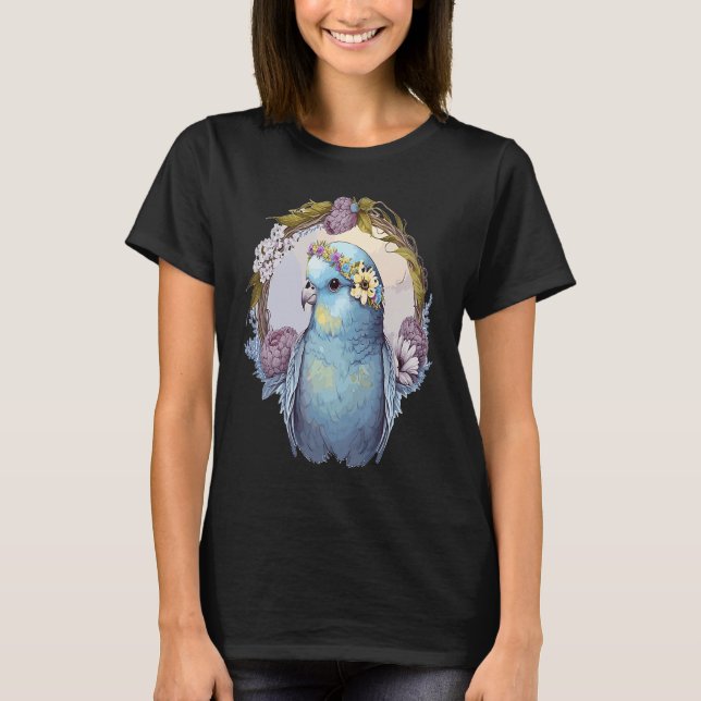Camiseta Cute Parakeet Budgie Bird Flower Crown Pet Birds   (Frente)