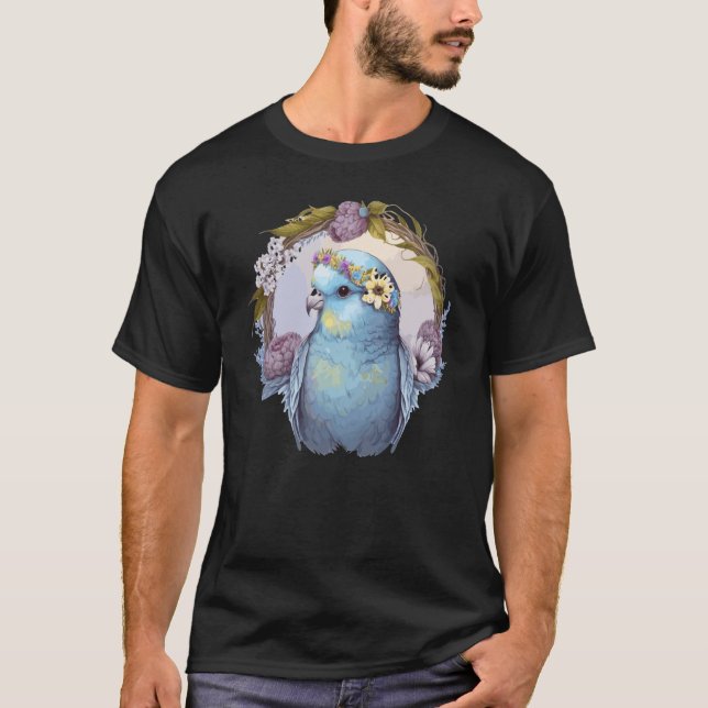 Camiseta Cute Parakeet Budgie Bird Flower Crown Pet Birds   (Frente)