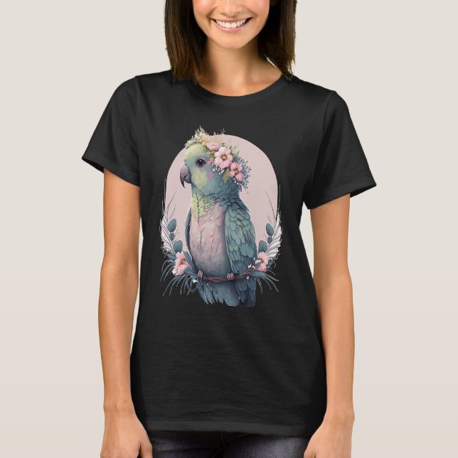 Camiseta Cute Parakeet Budgie Bird Flower Crown Pet Birds (Frente)