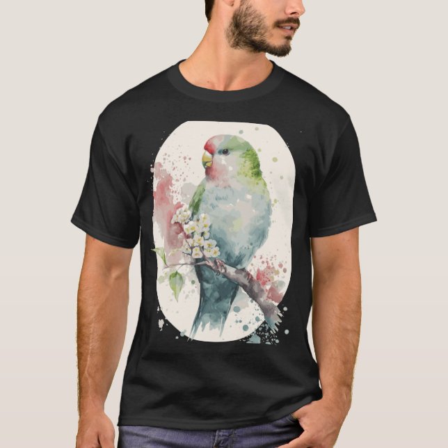 Camiseta Cute Parakeet Japanese Cherry Blossom Budgie Sakur (Frente)