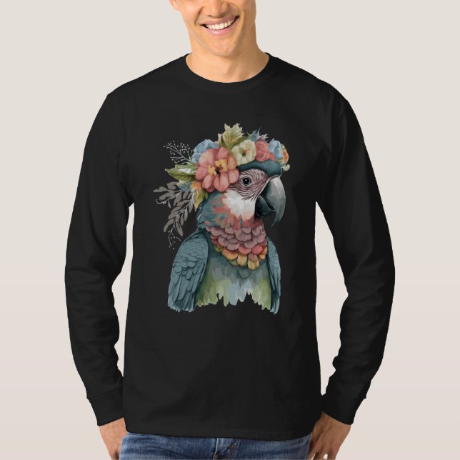 Camiseta Cute Parrot Macaw Bird Flower Crown Pet Birds (Frente)
