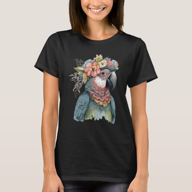 Camiseta Cute Parrot Macaw Bird Flower Crown Pet Birds (Frente)