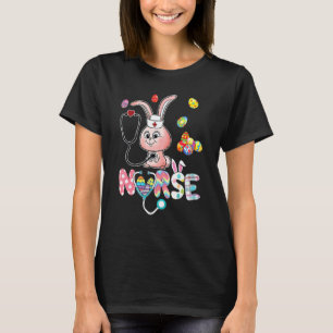 Camiseta Cute Páscoa Enfermeira Rn Orelhas de Coelho Feliz