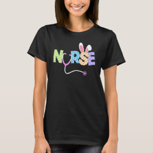 Camiseta Cute Páscoa Enfermeira Rn Orelhas de Coelho Feliz