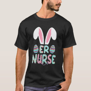 Camiseta Cute Páscoa Enfermeira Rn Orelhas de Coelho Feliz