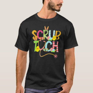 Camiseta Cute Páscoa Scrub Tech Enfermeira Orelhas de Coelh