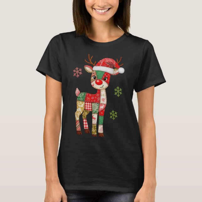 Camiseta Cute Patchwork Reindeer Christmas Xmas Men Women K (Frente)