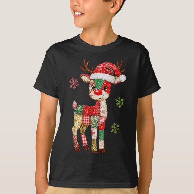 Camiseta Cute Patchwork Reindeer Christmas Xmas Men Women K (Frente)