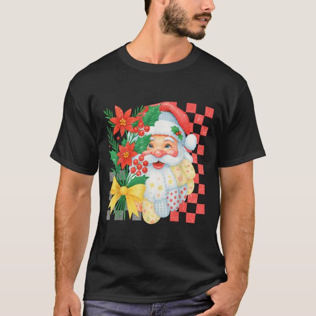 Camiseta Cute Patchwork Santa Claus Christmas Holiday Women (Frente)