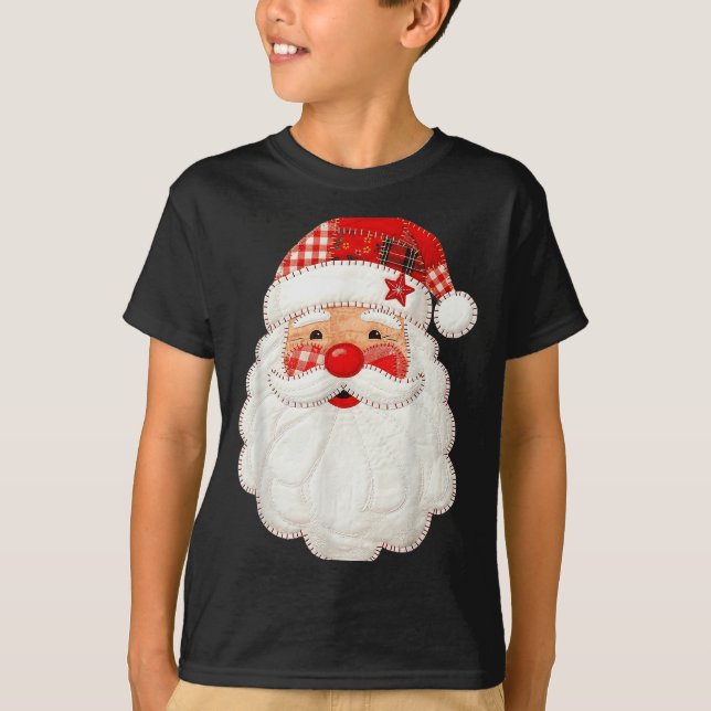 Camiseta Cute Patchwork Santa Claus Christmas Xmas Men Wome (Frente)