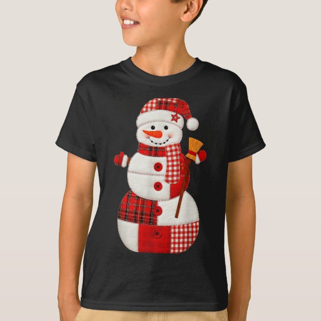 Camiseta Cute Patchwork Snowman Christmas Xmas Men Women Ki (Frente)