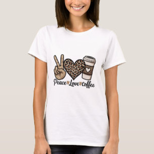 Camiseta Cute Paz Amor Café SVG - Brilho e Leopardo