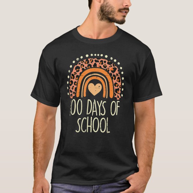 Camiseta Cute Peach Leopard Rainbow 100 Days School 100th D (Frente)