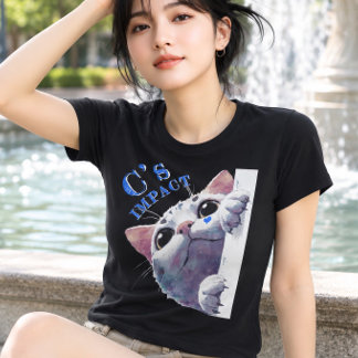 Camiseta Cute Peeking Cat Acrylic Style - C’s IMPACT Blue