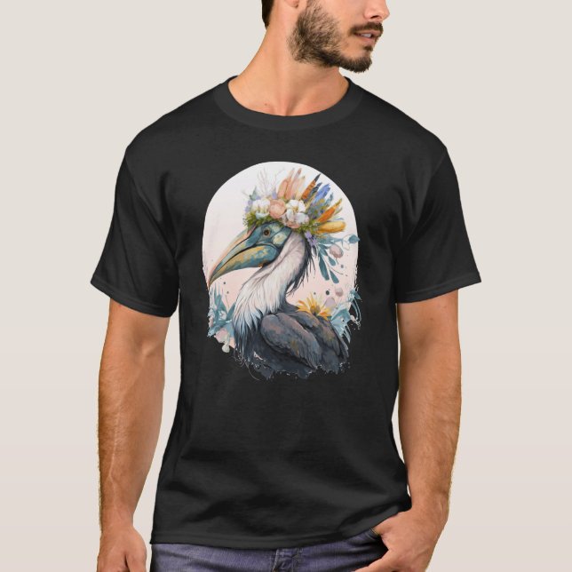 Camiseta Cute Pelican Bird Flower Crown Floral Birds (Frente)