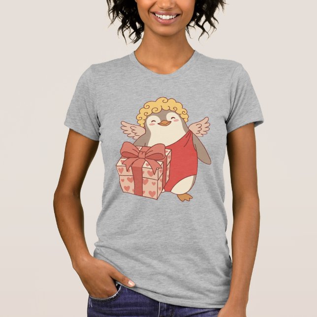 Camiseta Cute Penguin Cupid Galentine T-Shirt - Colour (Frente)