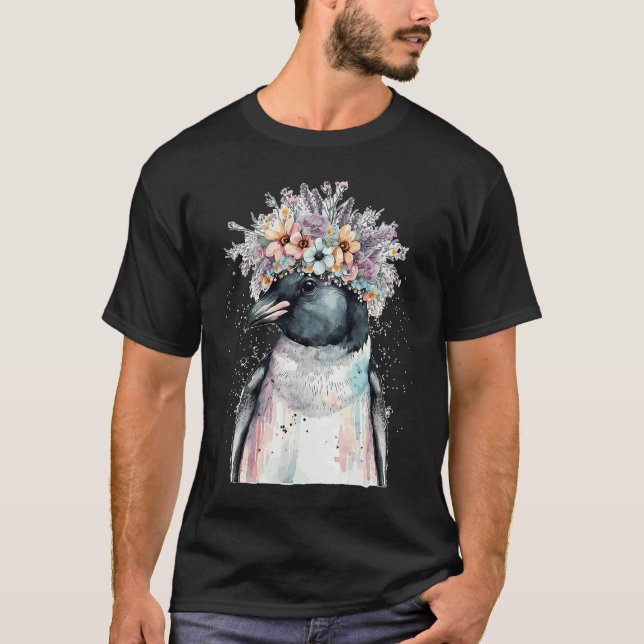 Camiseta Cute Penguin Seabird Flower Crown Floral Birds (Frente)