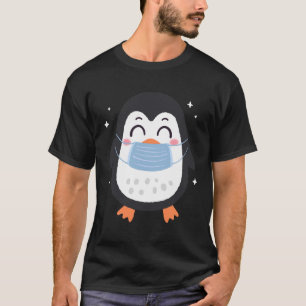 Camiseta Cute Penguin vestindo máscaras faciais Penguin Mas