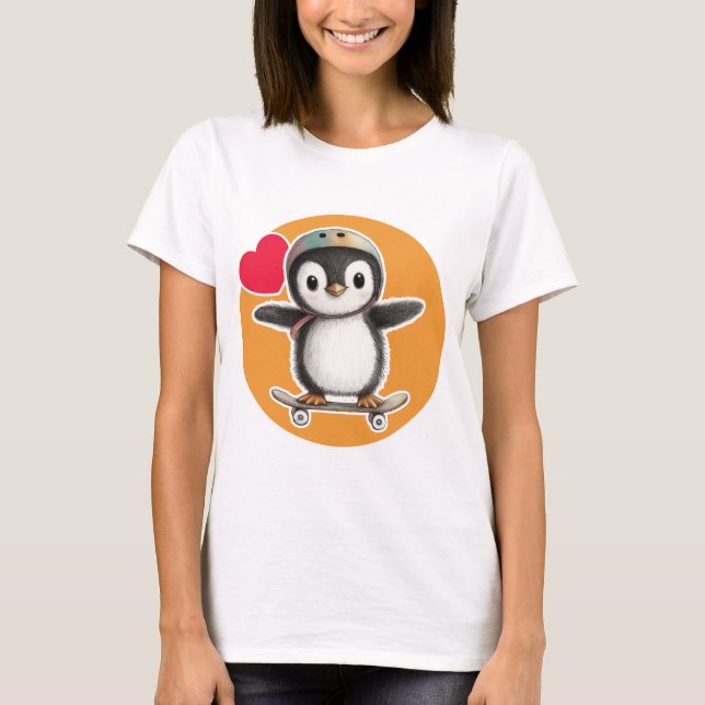 Camiseta Cute Penguin with a stakeboard (Frente)