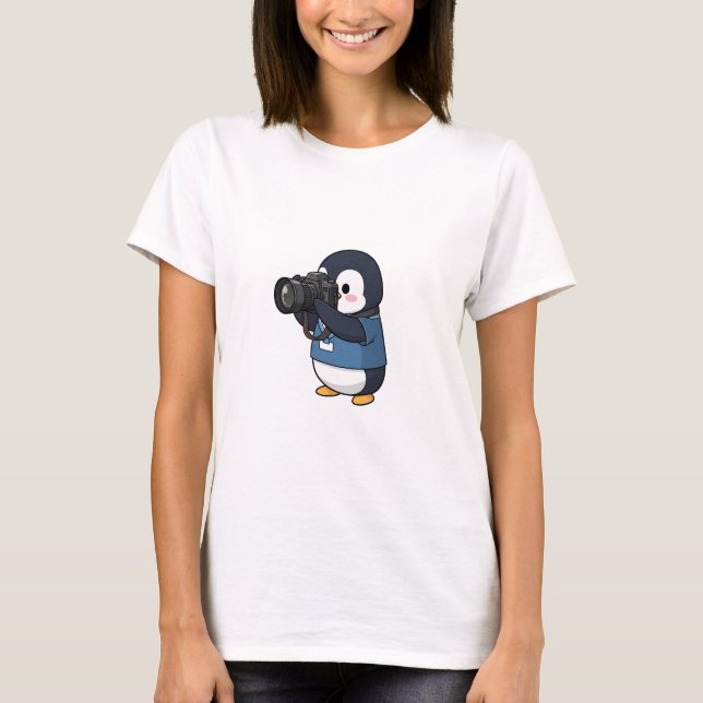 Camiseta Cute Photographer Penguin Taking Pictures with DSL (Frente)