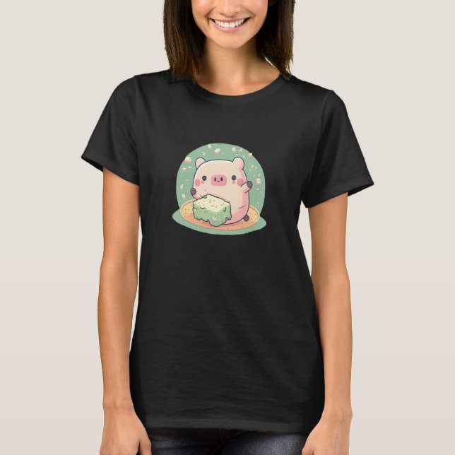 Camiseta Cute Pig Enjoys Tofu Adorable Animal Loves Delicio (Frente)
