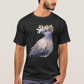 Camiseta Cute Pigeon Dove Bird Flower Crown Pet Birds  1