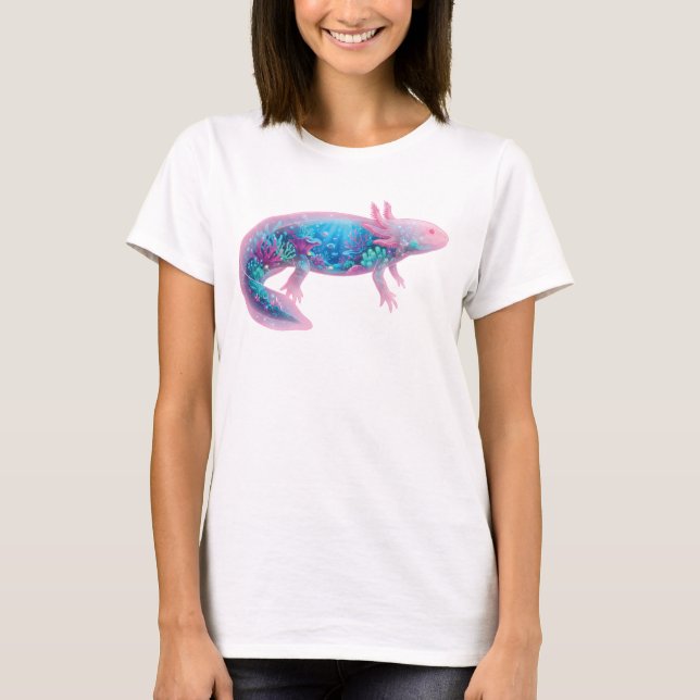 Camiseta Cute Pink Axolotl Fantasy Ocean Double Exposure  (Frente)