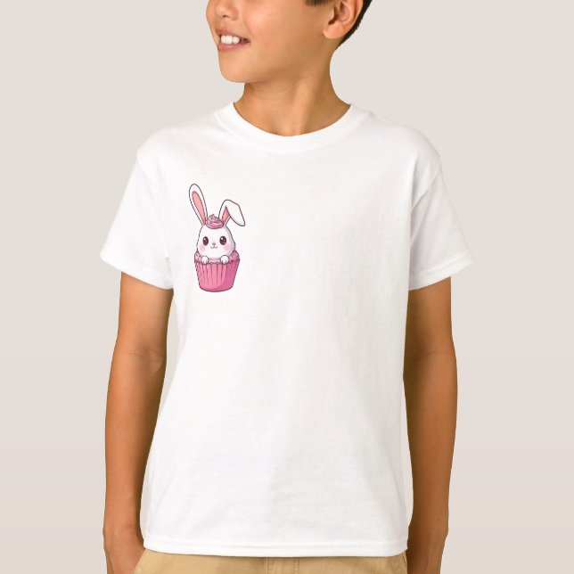 Camiseta Cute Pink Bunny Cupcake Crianças (Frente)
