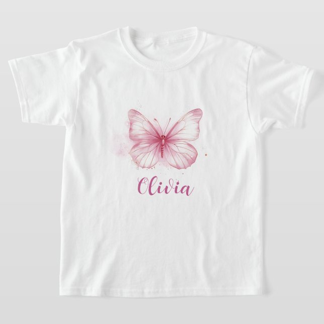 Camiseta Cute Pink Butterfly Girls Personalised T-Shirt (Postura )