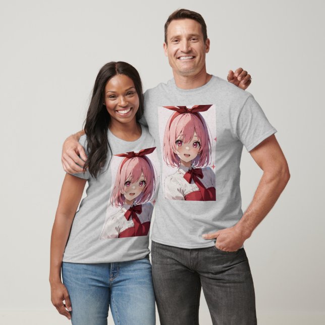 Camiseta Cute Pink-Haired Anime Girl Illustration (Unissex)