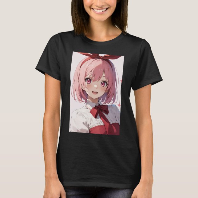 Camiseta Cute Pink-Haired Anime Girl Illustration (Frente)