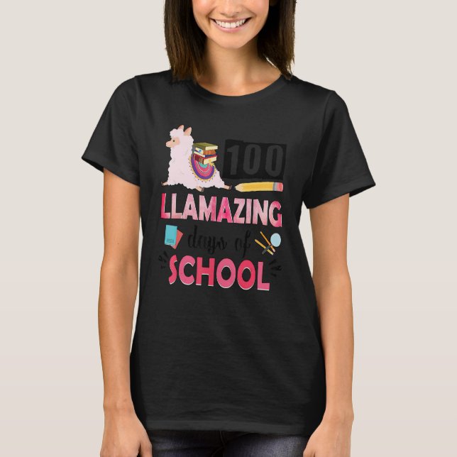 Camiseta Cute Pink Llama 100th Day of School 100 Days No Pr (Frente)