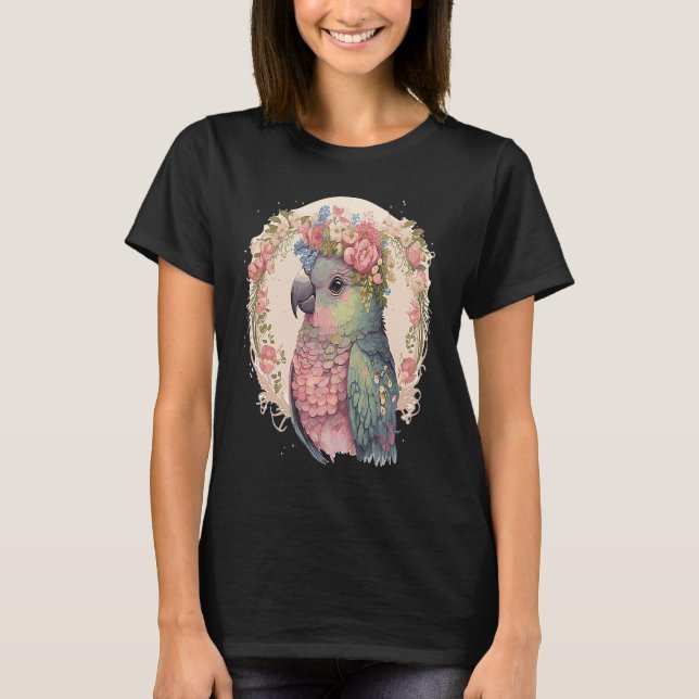 Camiseta Cute Pionus Parrot Bird Flower Crown Pet Birds (Frente)