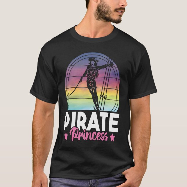 Camiseta Cute Pirate Princess Girls Retro Sunset Ship Pirat (Frente)
