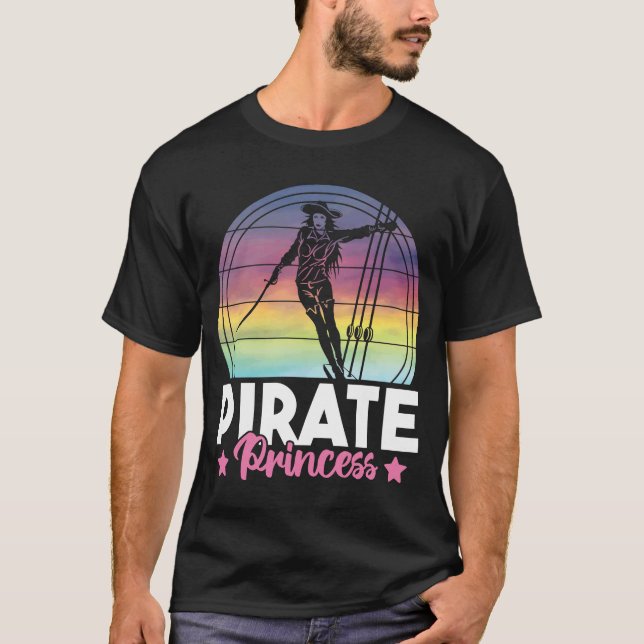 Camiseta Cute Pirate Princess Girls Retro Sunset Ship Pirat (Frente)
