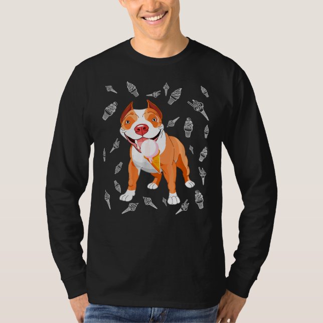 Camiseta Cute Pitbull Sorvete Lover Engraçado Cone Sorvete (Frente)
