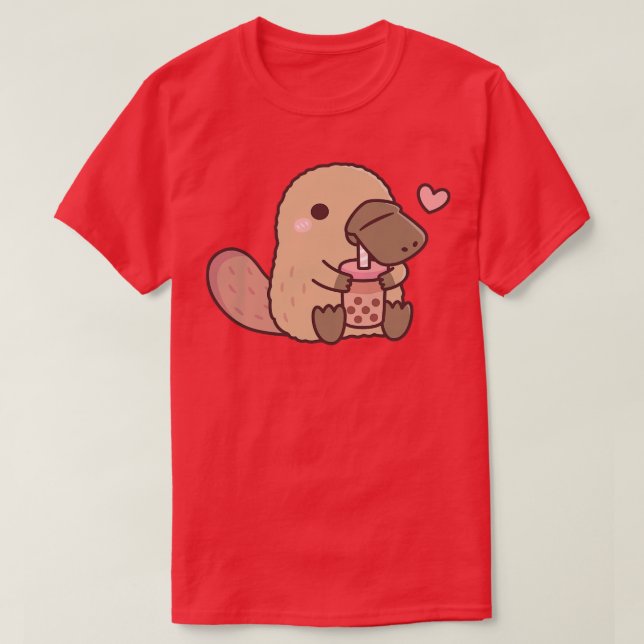 Camiseta Cute Platypus Adora Chá De Bolha Bebendo (Frente do Design)