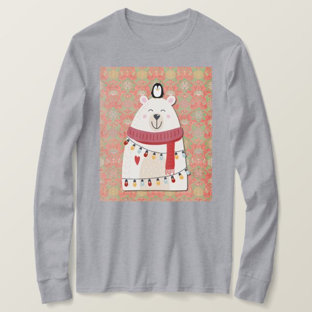 Camiseta Cute Polar Bear and Penguin Christmas Holiday (Frente do Design)