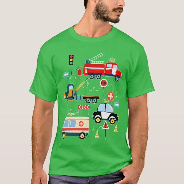 Camiseta Cute Police Car Fireruck Ambulance Vehicles funny (Frente)