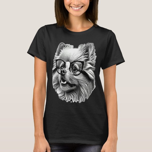 Camiseta Cute Pomeranian Dog Wearing Nerd Glasses Funny Gra (Frente)