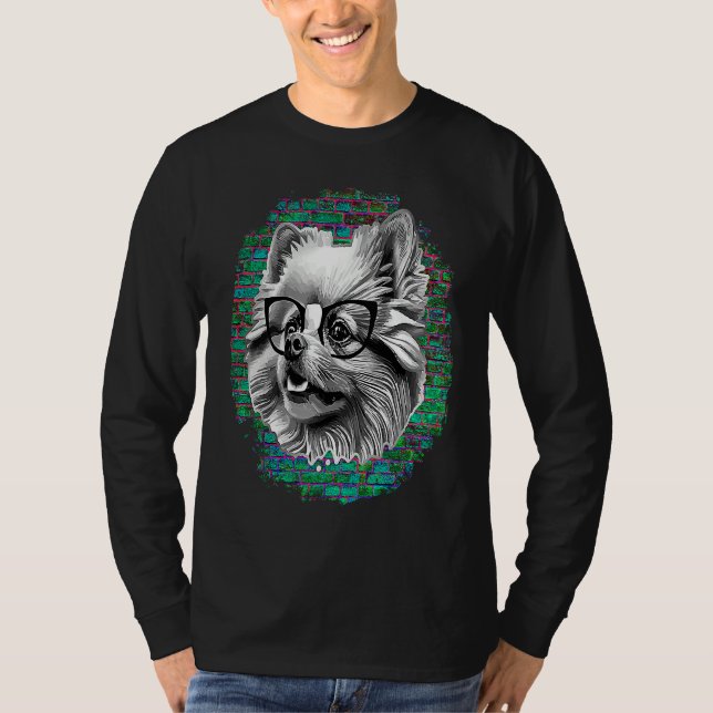 Camiseta Cute Pomeranian Dog Wearing Nerd Glasses Funny Gra (Frente)