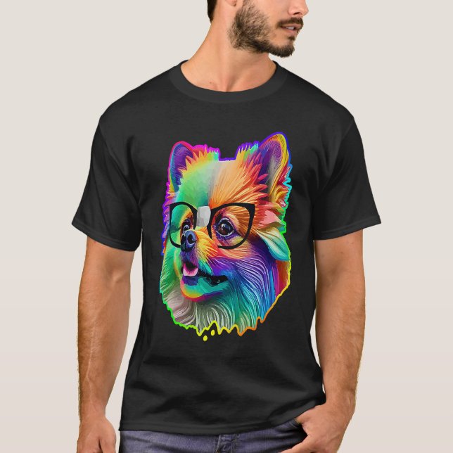 Camiseta Cute Pomeranian Dog Wearing Nerd Glasses Funny Pop (Frente)