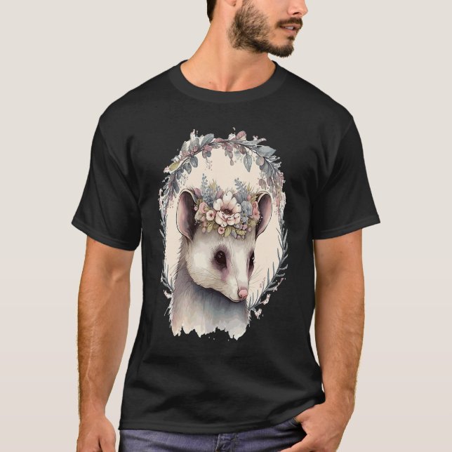 Camiseta Cute Possum Flower Crown Watercolor Animal (Frente)
