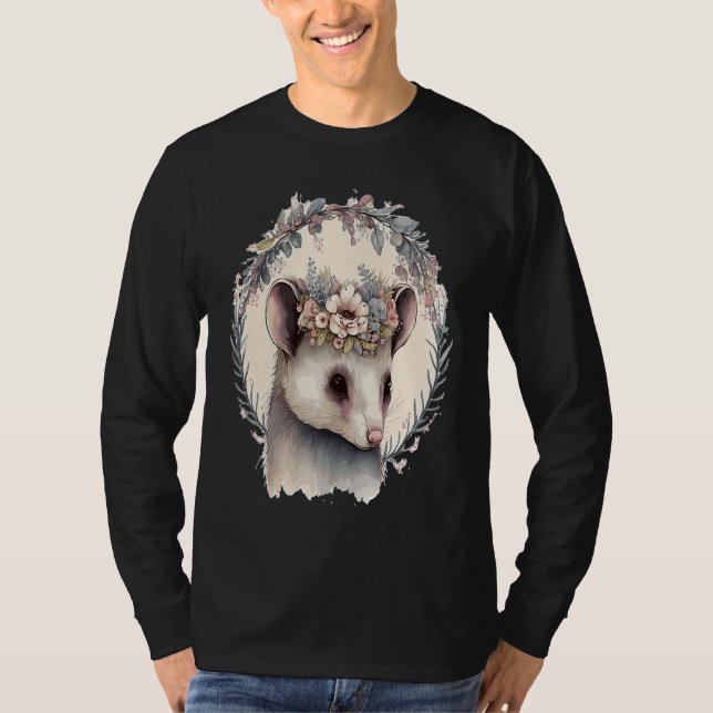 Camiseta Cute Possum Flower Crown Watercolor Animal (Frente)